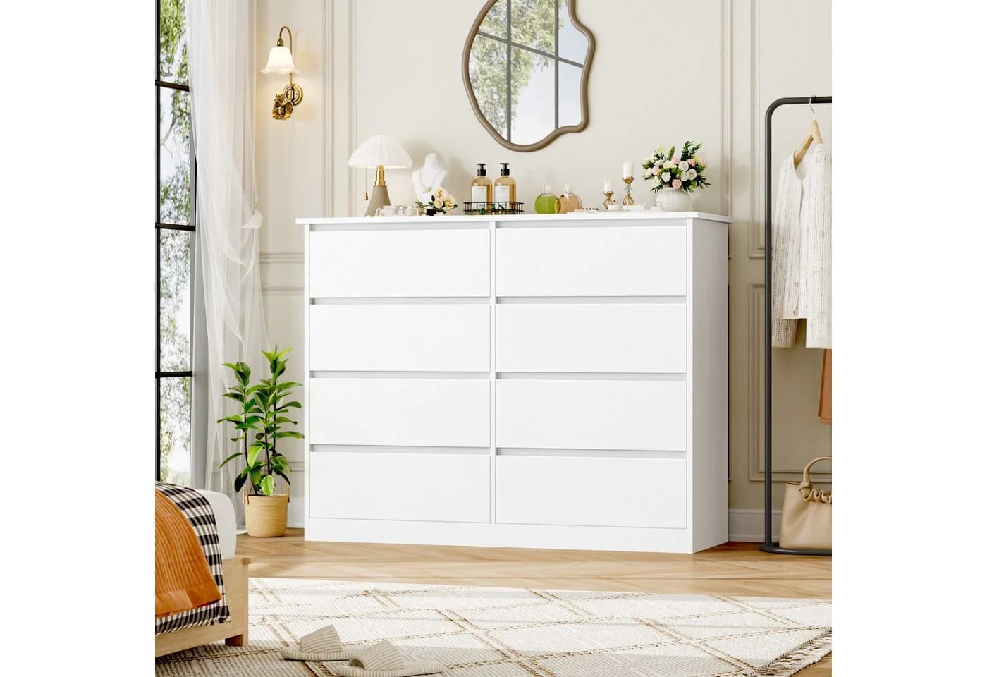 Homfa Kommode 8 Schubladen Weiß Modern Sideboard