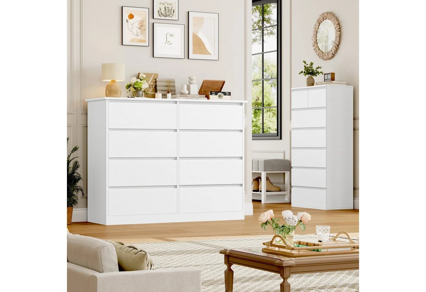 Homfa Kommode 8 Schubladen Weiß Modern Sideboard - Bild 4