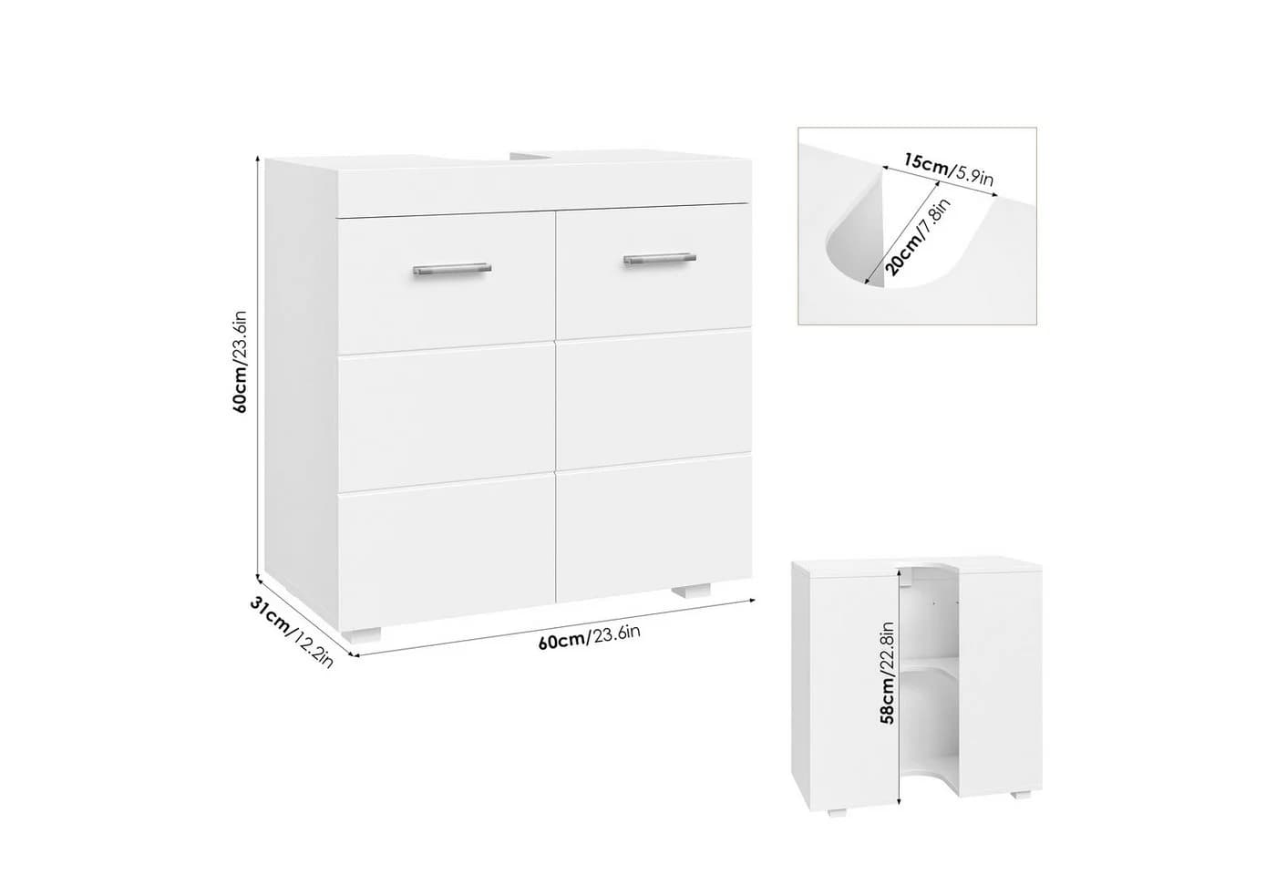 Homfa Waschbeckenunterschrank 2 Türen Weiß Modern