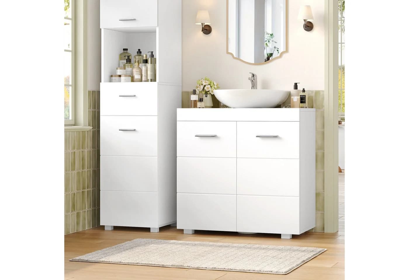 Homfa Waschbeckenunterschrank 2 Türen Weiß Modern - Bild 3