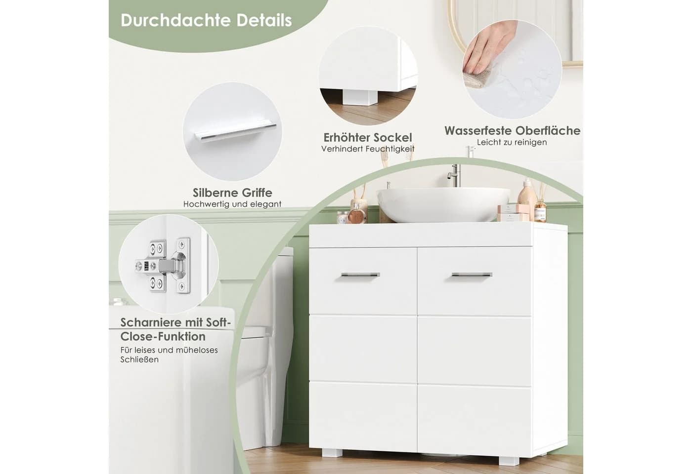 Homfa Waschbeckenunterschrank 2 Türen Weiß Modern - Bild 4
