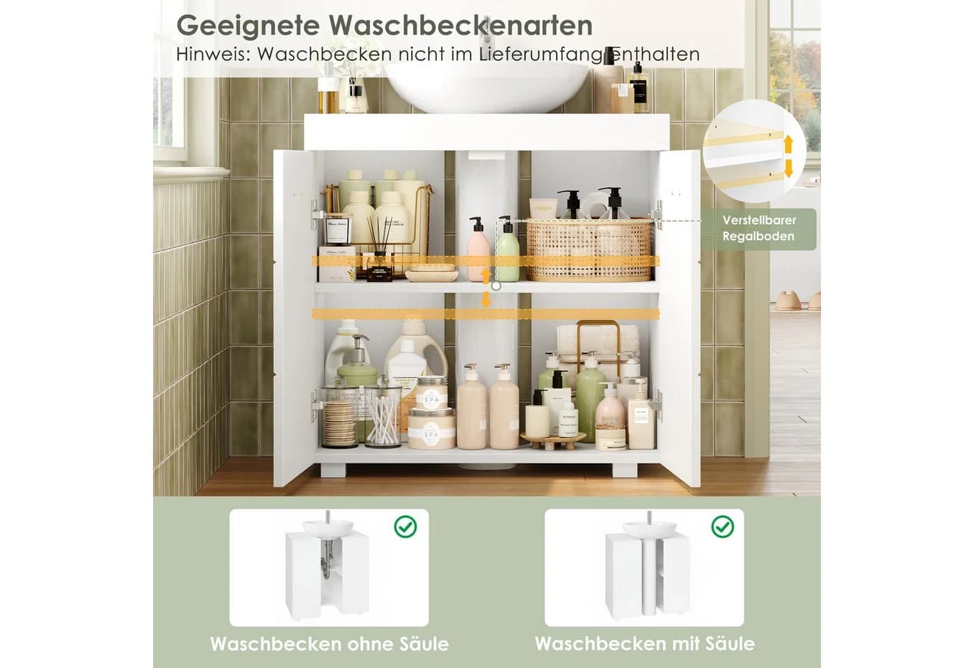 Homfa Waschbeckenunterschrank 2 Türen Weiß Modern - Bild 5
