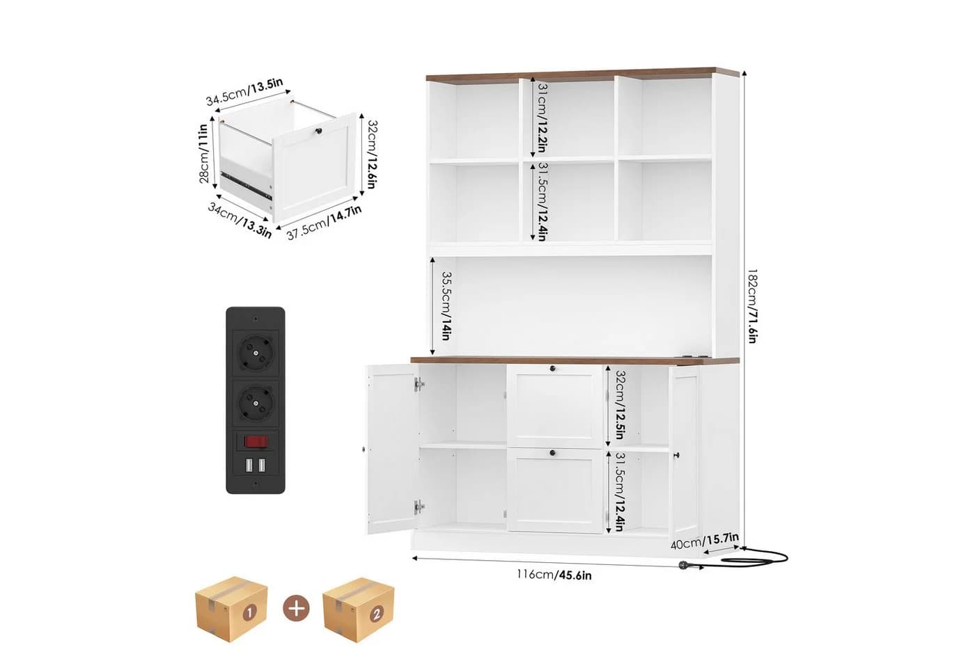 Homfa Aktenschrank mit Steckdose und Schubladen Weiß - Bild 3