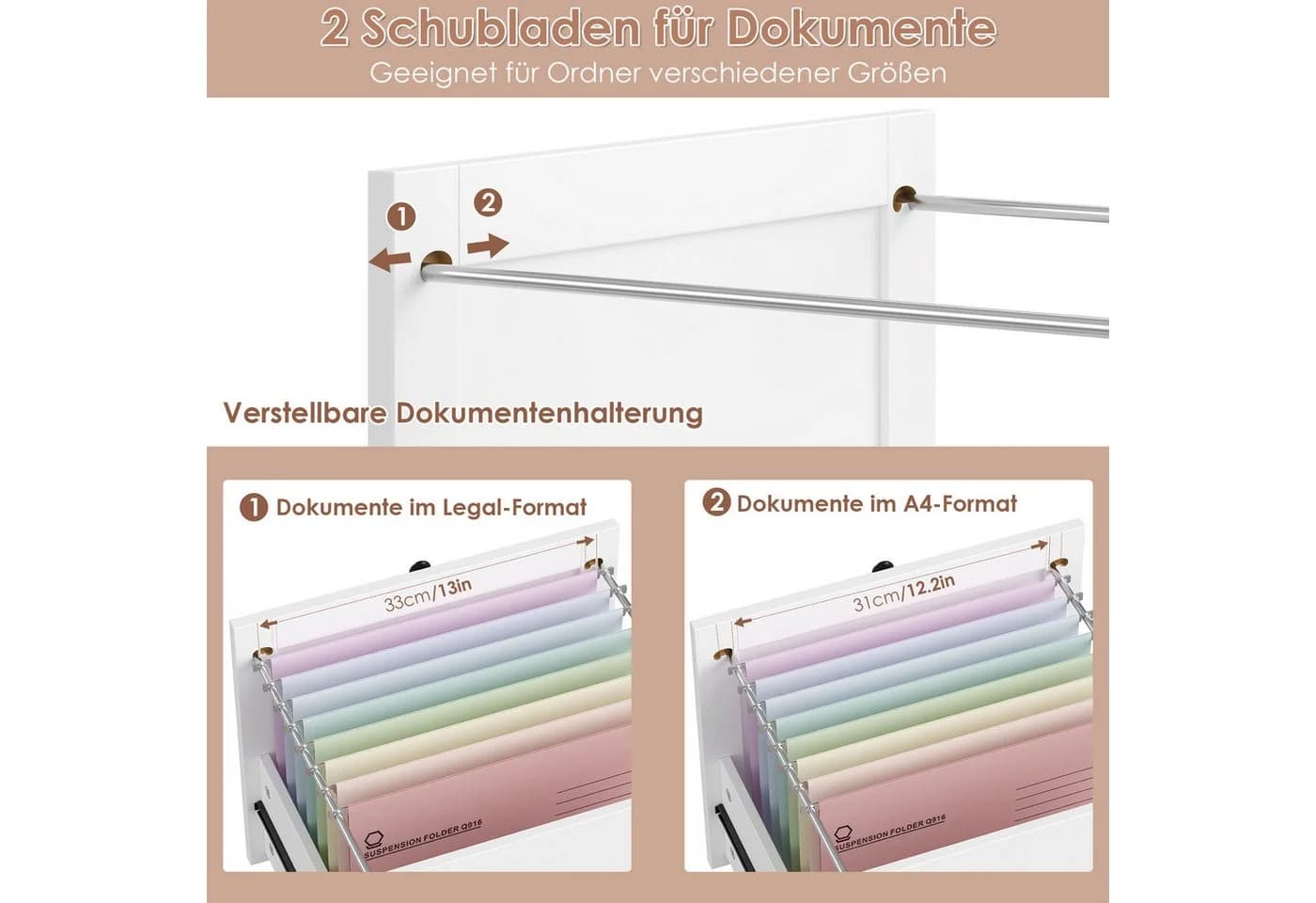 Homfa Aktenschrank mit Steckdose und Schubladen Weiß - Bild 4