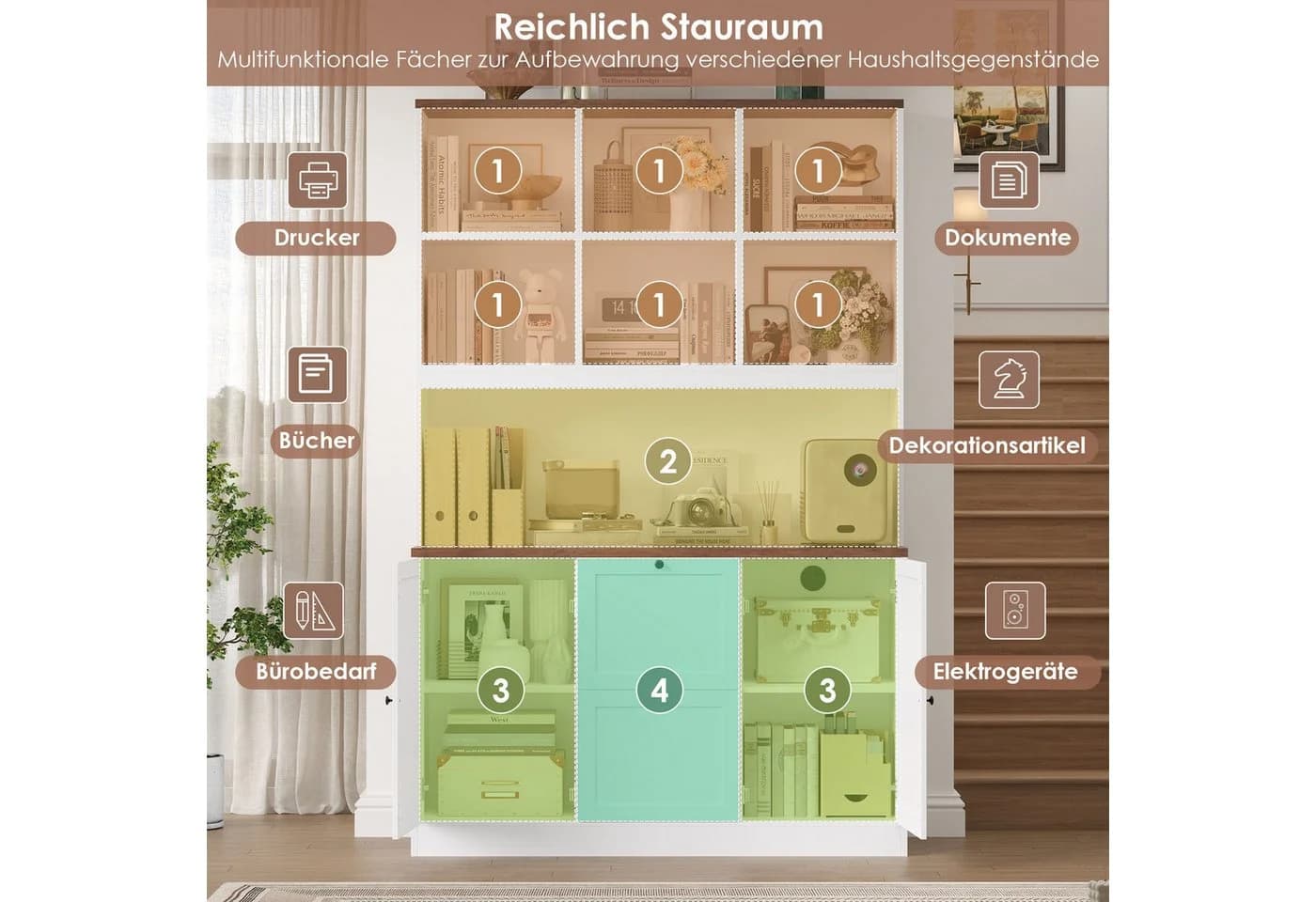 Homfa Aktenschrank mit Steckdose und Schubladen Weiß - Bild 5