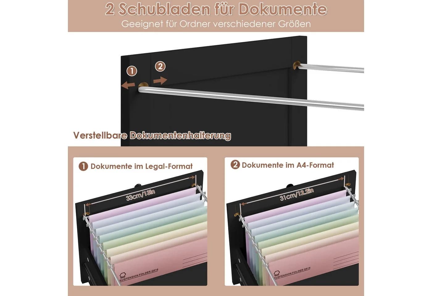 Homfa Aktenschrank mit Steckdose 2 Türen 2 Schubladen Schwarz - Bild 4