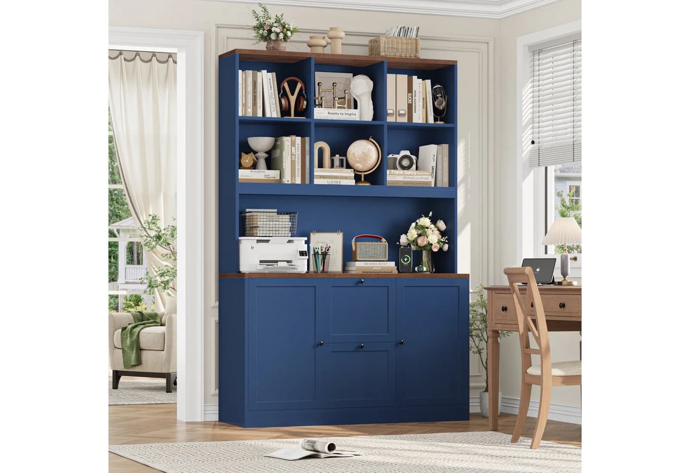Homfa Aktenschrank mit Steckdose und Schubladen Blau
