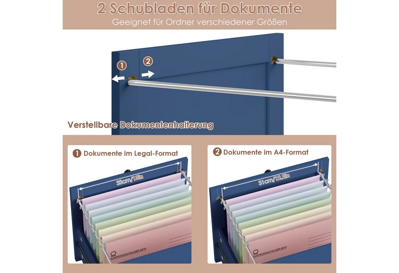 Homfa Aktenschrank mit Steckdose und Schubladen Blau - Bild 4