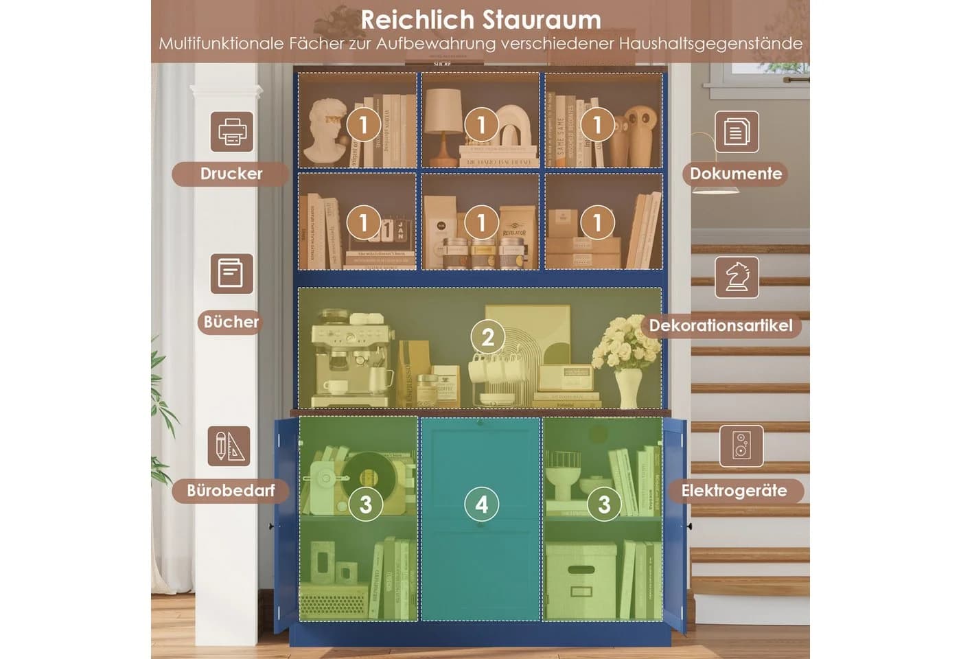 Homfa Aktenschrank mit Steckdose und Schubladen Blau - Bild 5