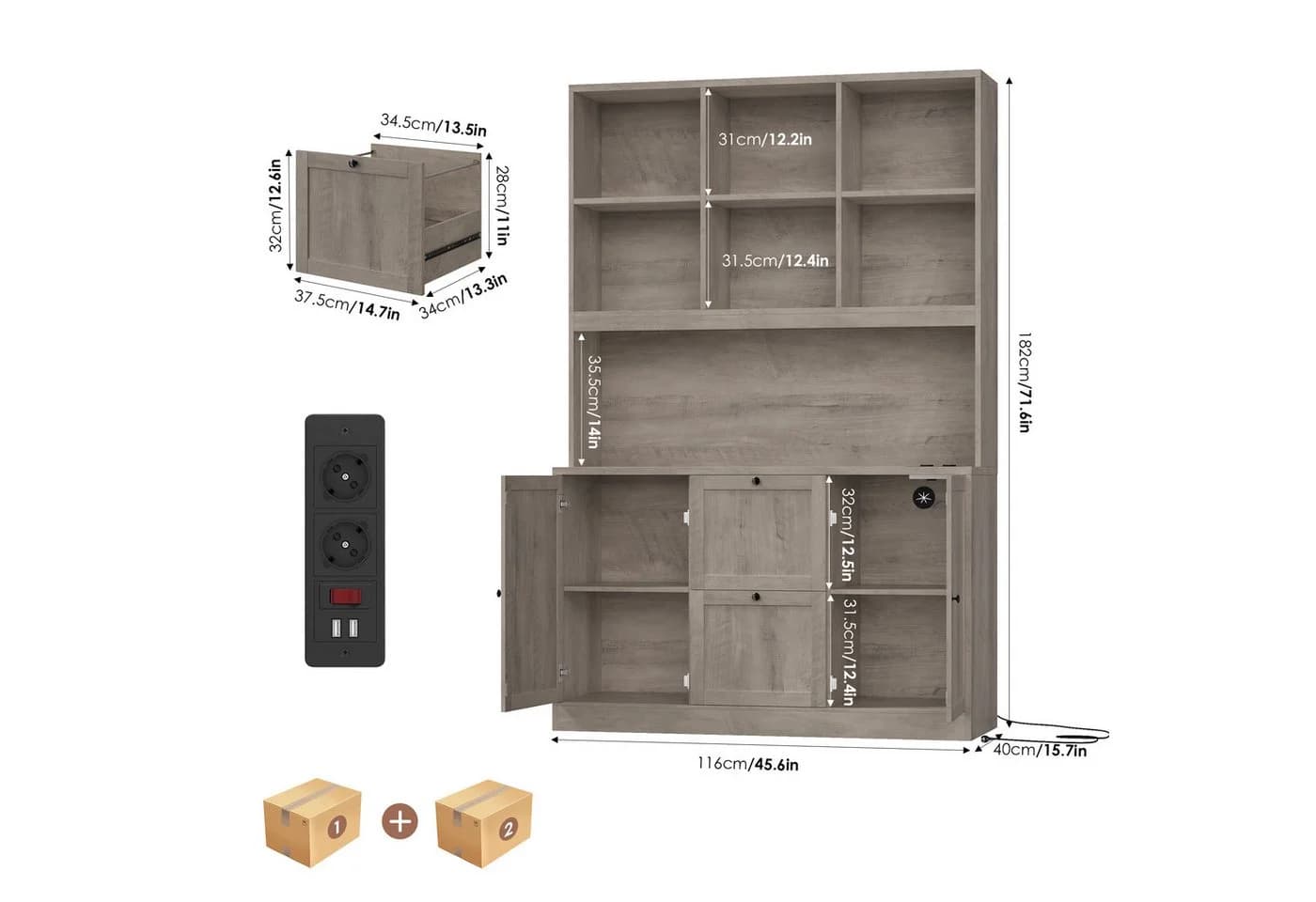 Homfa Aktenschrank mit Steckdose und Schubladen Artisan Eiche - Bild 3