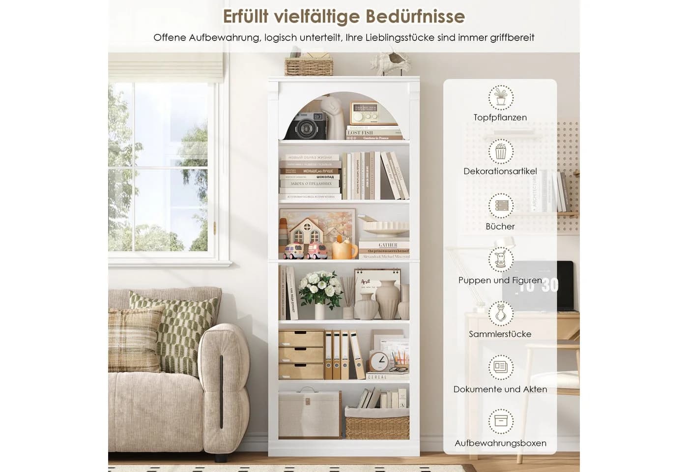 Homfa Bücherregal Weiß 6 Fächer Arch-Design - Bild 4