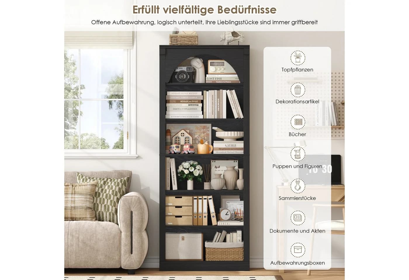 Homfa Bücherregal Schwarz 6 Fächer Arch Design - Bild 4