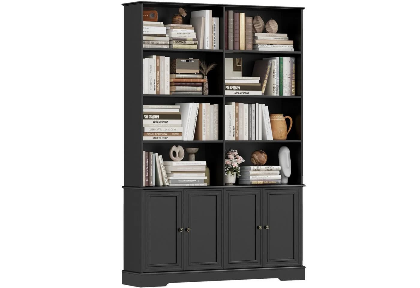 Homfa Bücherregal 185 cm mit 4 Türen und 8 Fächern Schwarz/Weiß - Bild 2