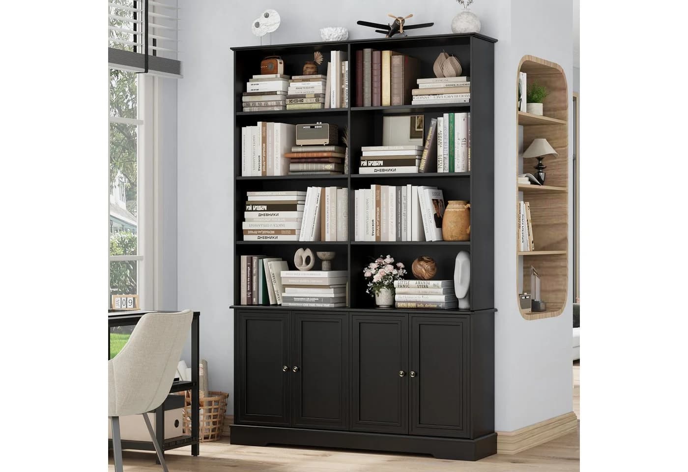 Homfa Bücherregal 185 cm mit 4 Türen und 8 Fächern Schwarz/Weiß - Bild 4