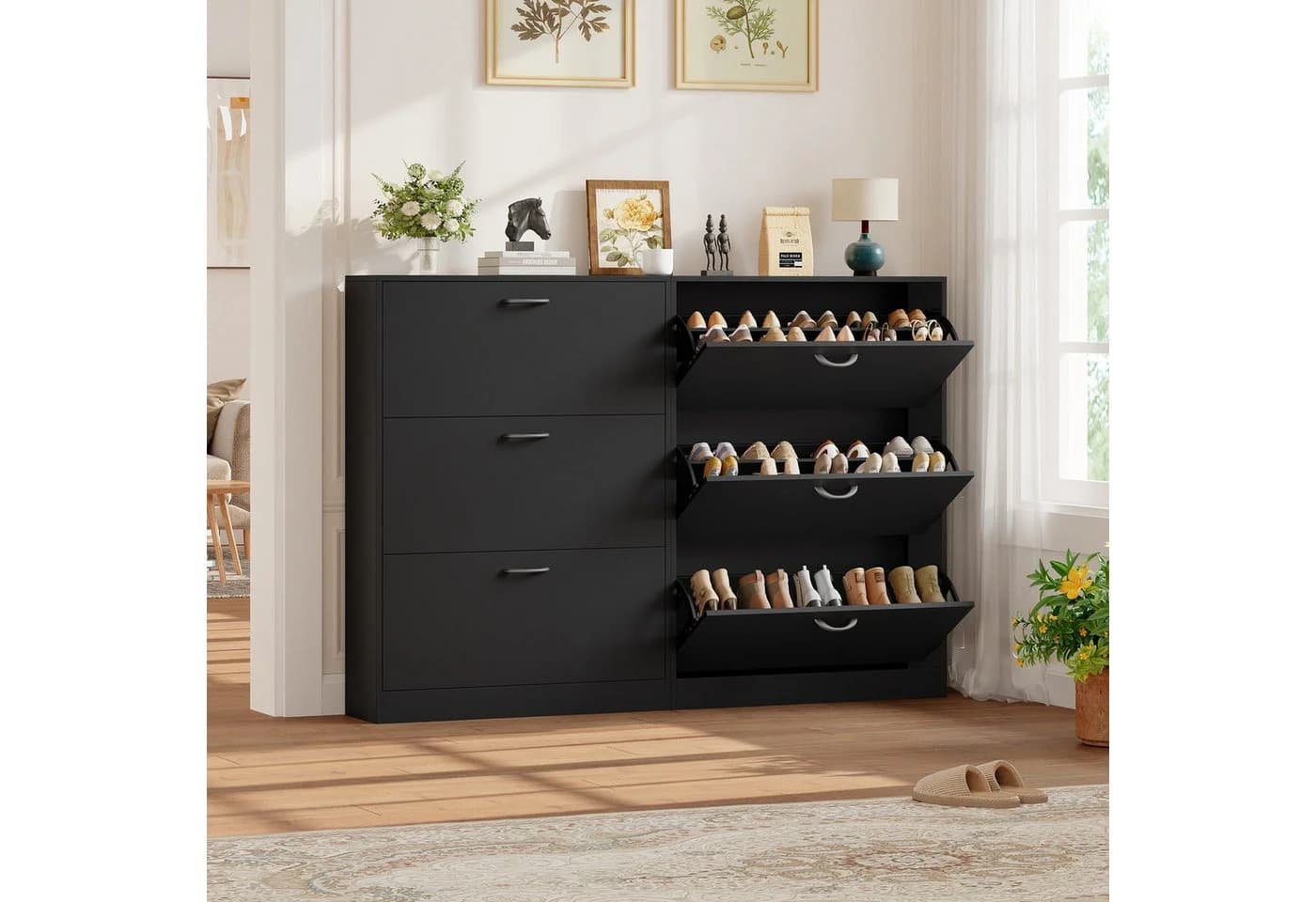Homfa Schuhschrank mit Klappen Schuhregal Weiß Schwarz