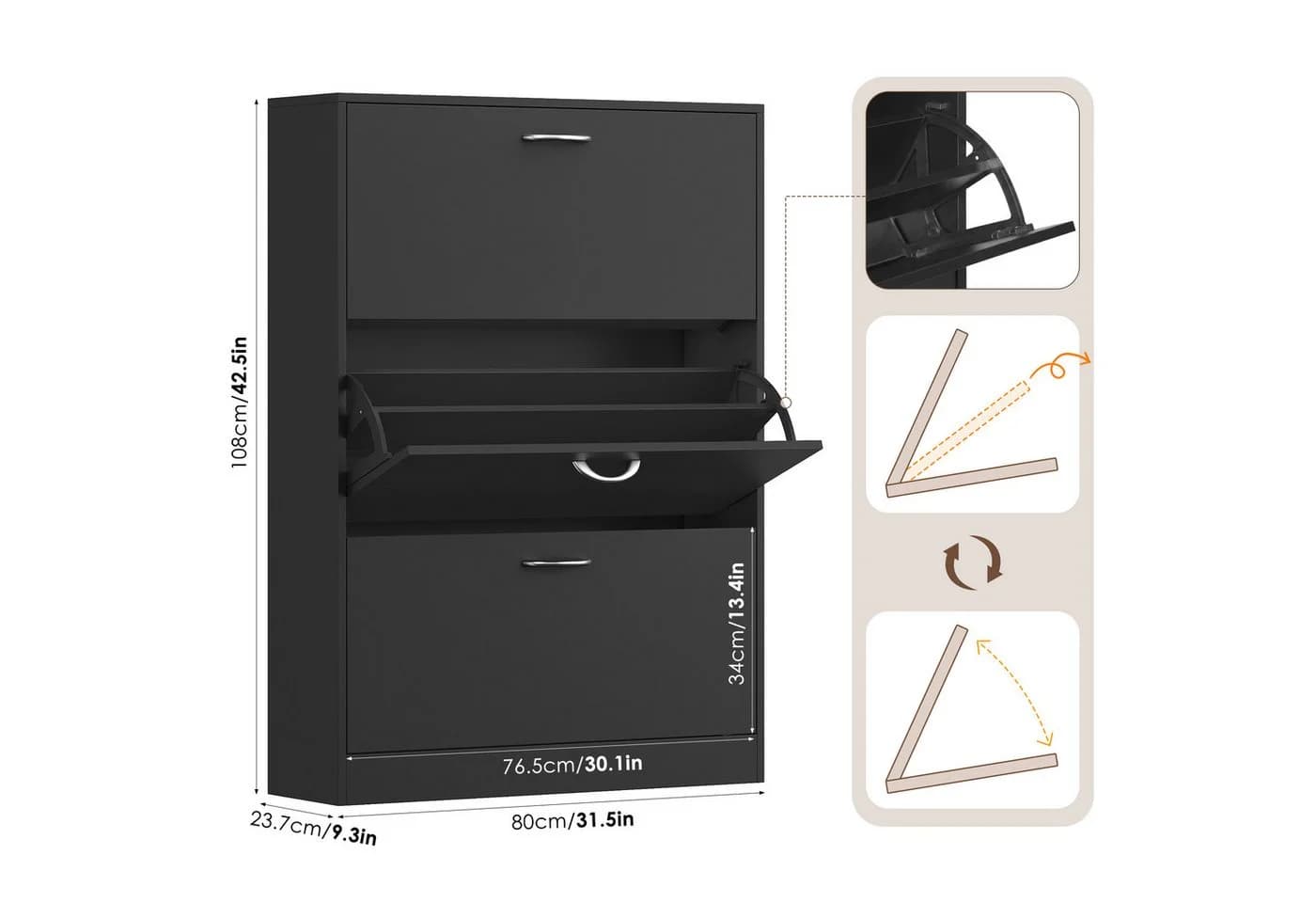 Homfa Schuhschrank mit Klappen Schuhregal Weiß Schwarz - Bild 3