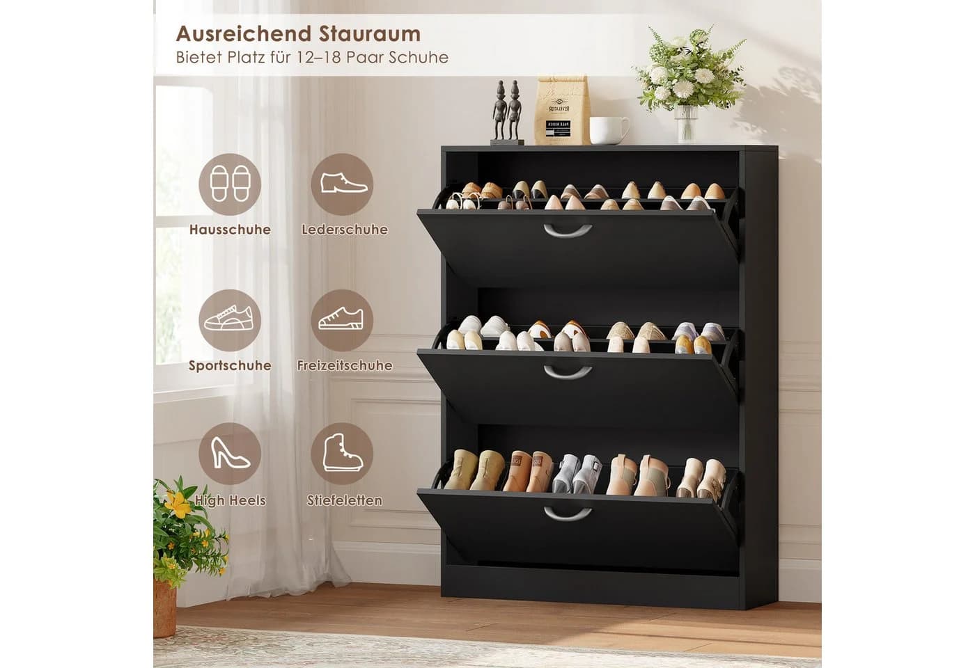 Homfa Schuhschrank mit Klappen Schuhregal Weiß Schwarz - Bild 4