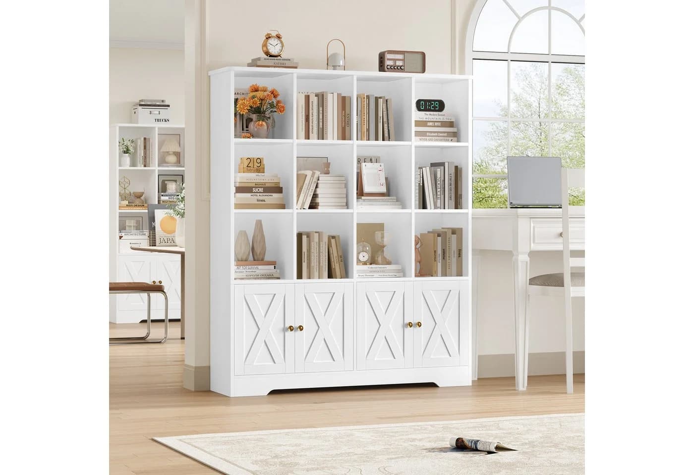 Homfa Bücherregal Standregal mit 12 Fächern und 4 Türen Weiß - Bild 4