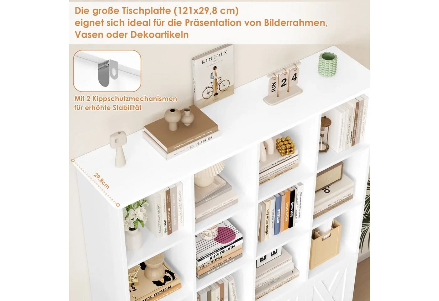 Homfa Bücherregal Standregal mit 12 Fächern und 4 Türen Weiß - Bild 5