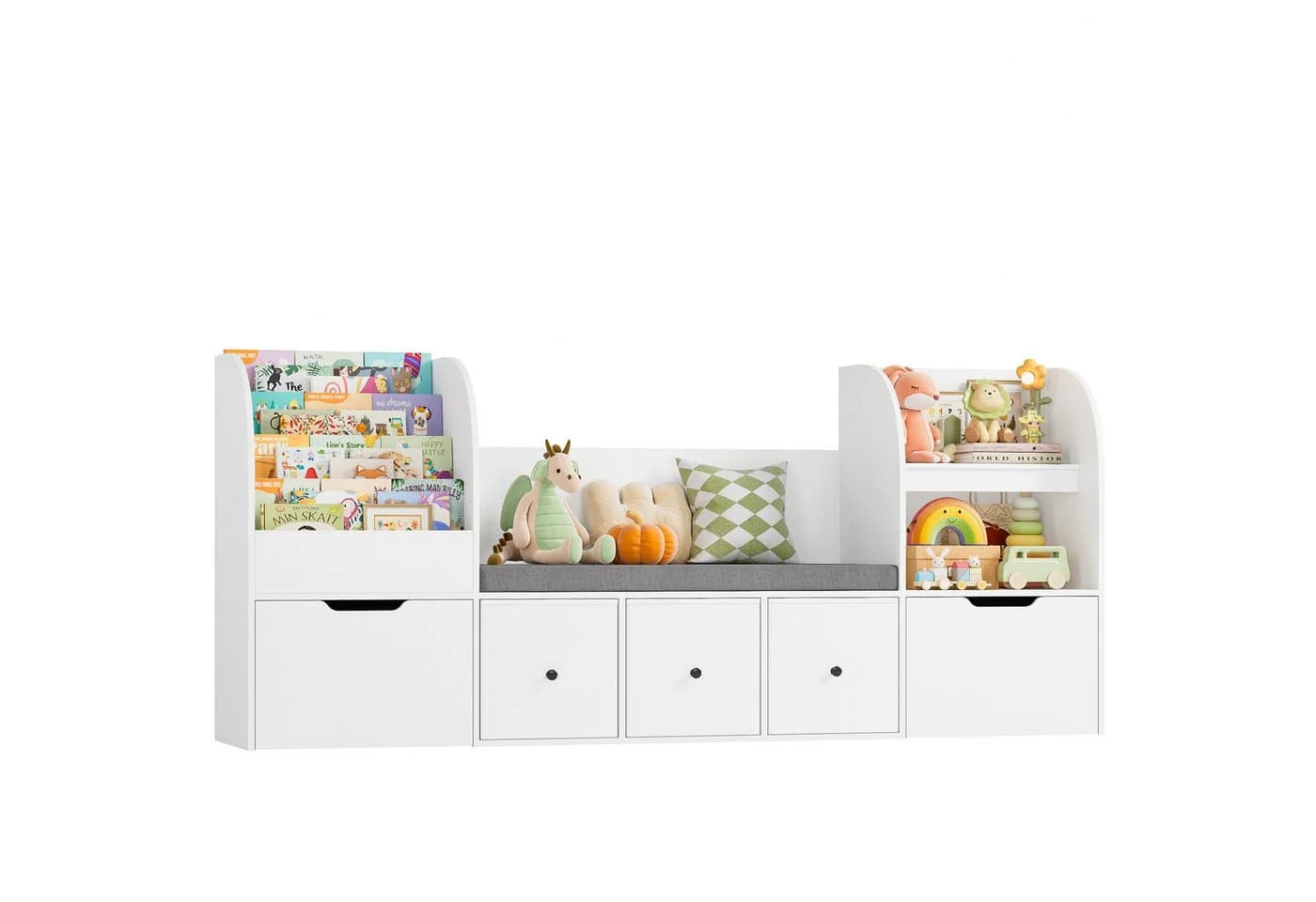 Homfa Kinderregal Sitzbank mit Schubladen & Stoffboxen Weiß/Grün - Bild 2