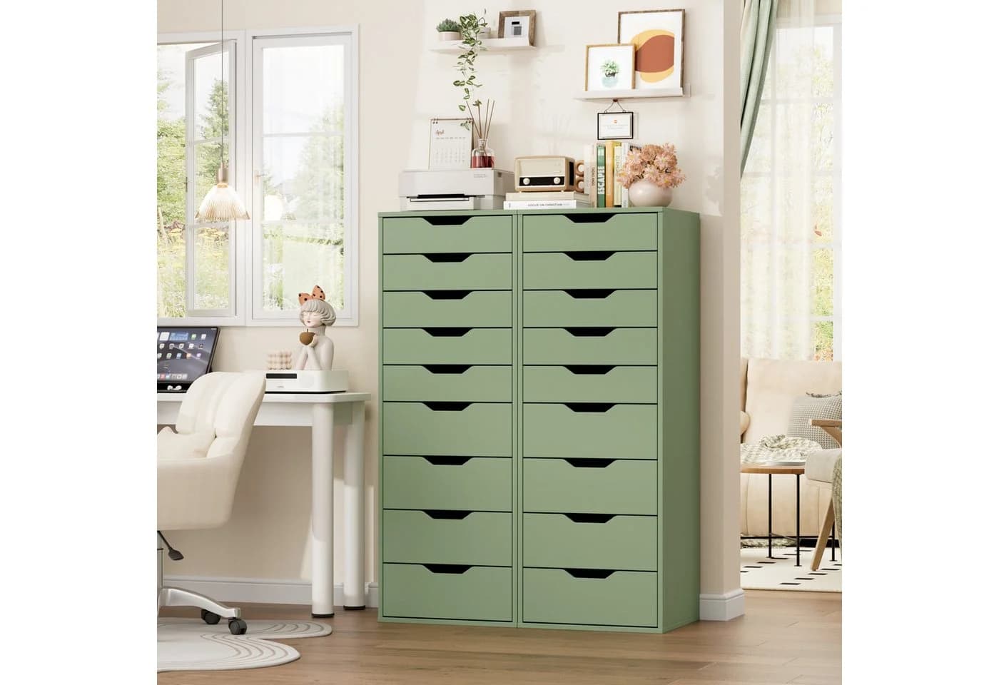 Homfa Hochkommode mit 9 Schubladen schmal grün - Bild 3