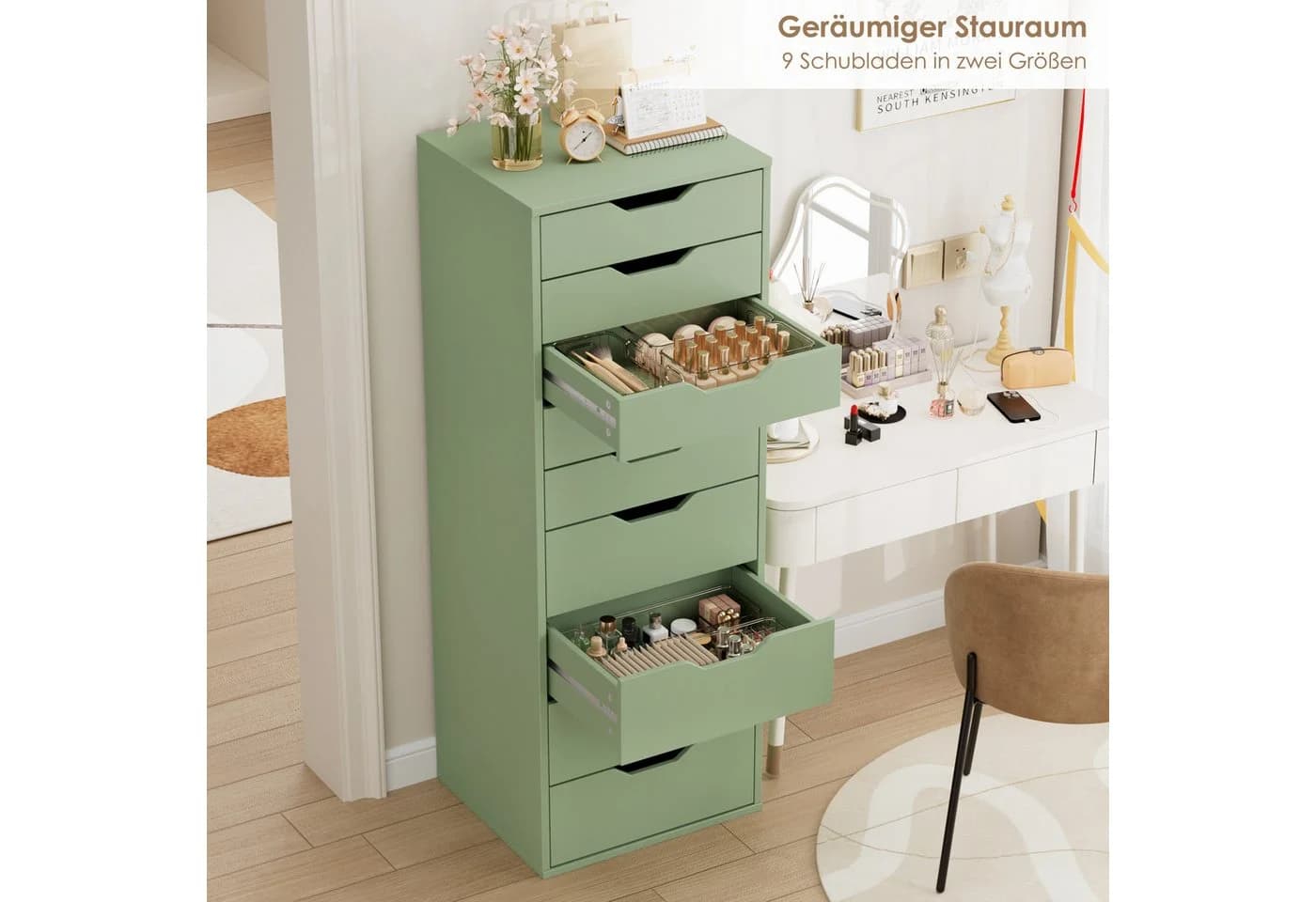 Homfa Hochkommode mit 9 Schubladen schmal grün - Bild 4