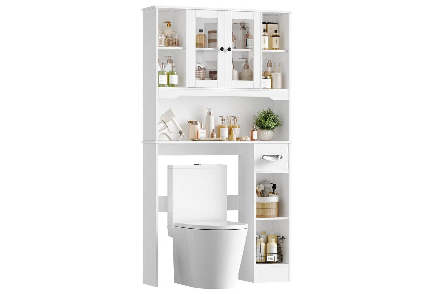 Homfa Badregal Weiß mit Glastüren und Toilettenpapierhalter - Bild 2