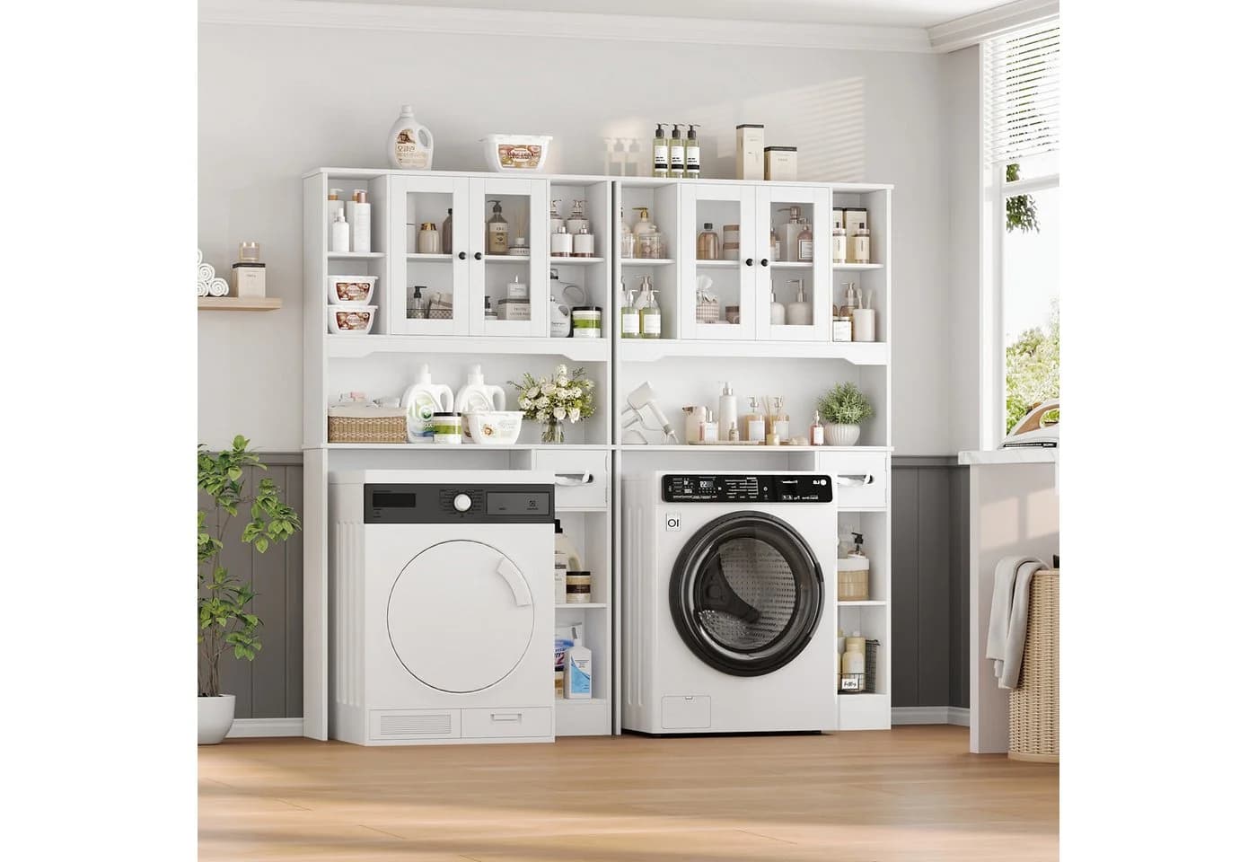 Homfa Badregal Weiß mit Glastüren und Toilettenpapierhalter - Bild 4
