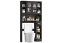 Homfa Badregal Toilettenregal mit Glastüren und Toilettenpapierhalter Schwarz Bild 2