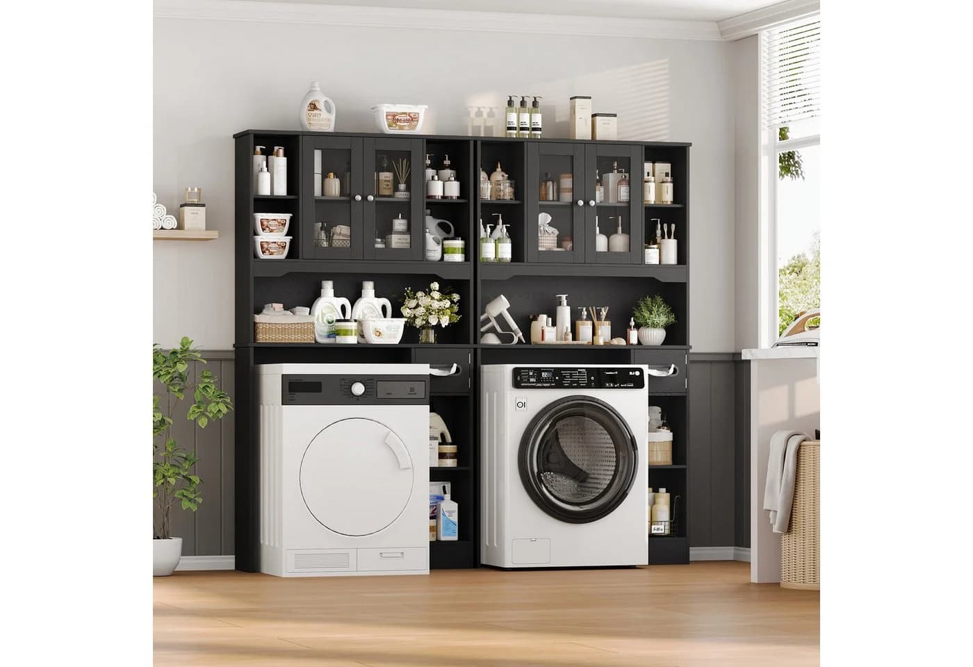 Homfa Badregal Toilettenregal mit Glastüren und Toilettenpapierhalter Schwarz - Bild 4
