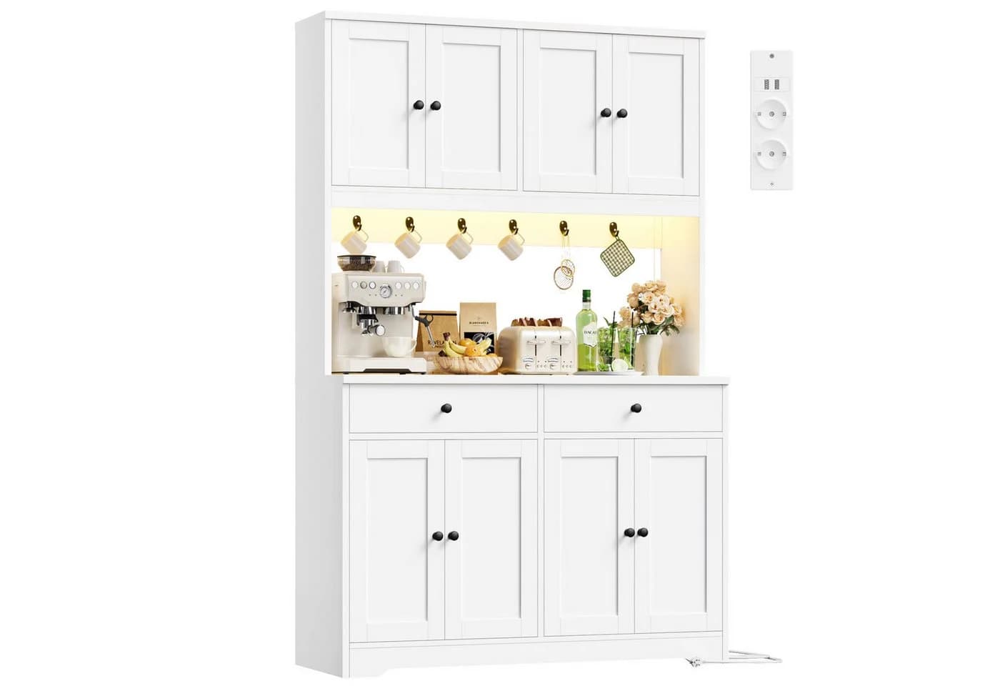 Homfa Küchenbuffet Weiß mit LED & Steckdosenleiste - Bild 2