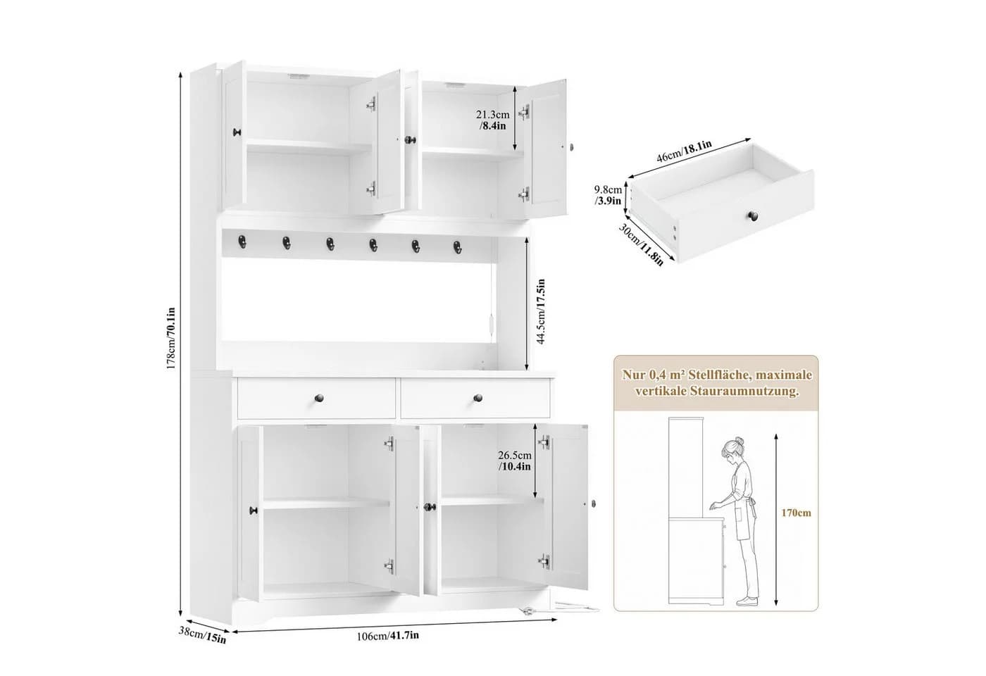 Homfa Küchenbuffet Weiß mit LED & Steckdosenleiste - Bild 3