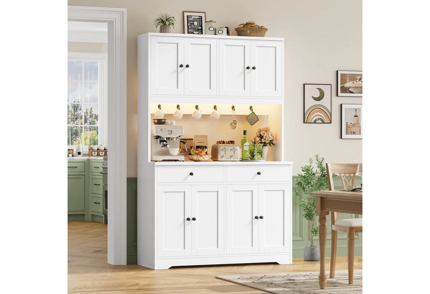 Homfa Küchenbuffet Weiß mit LED & Steckdosenleiste - Bild 4