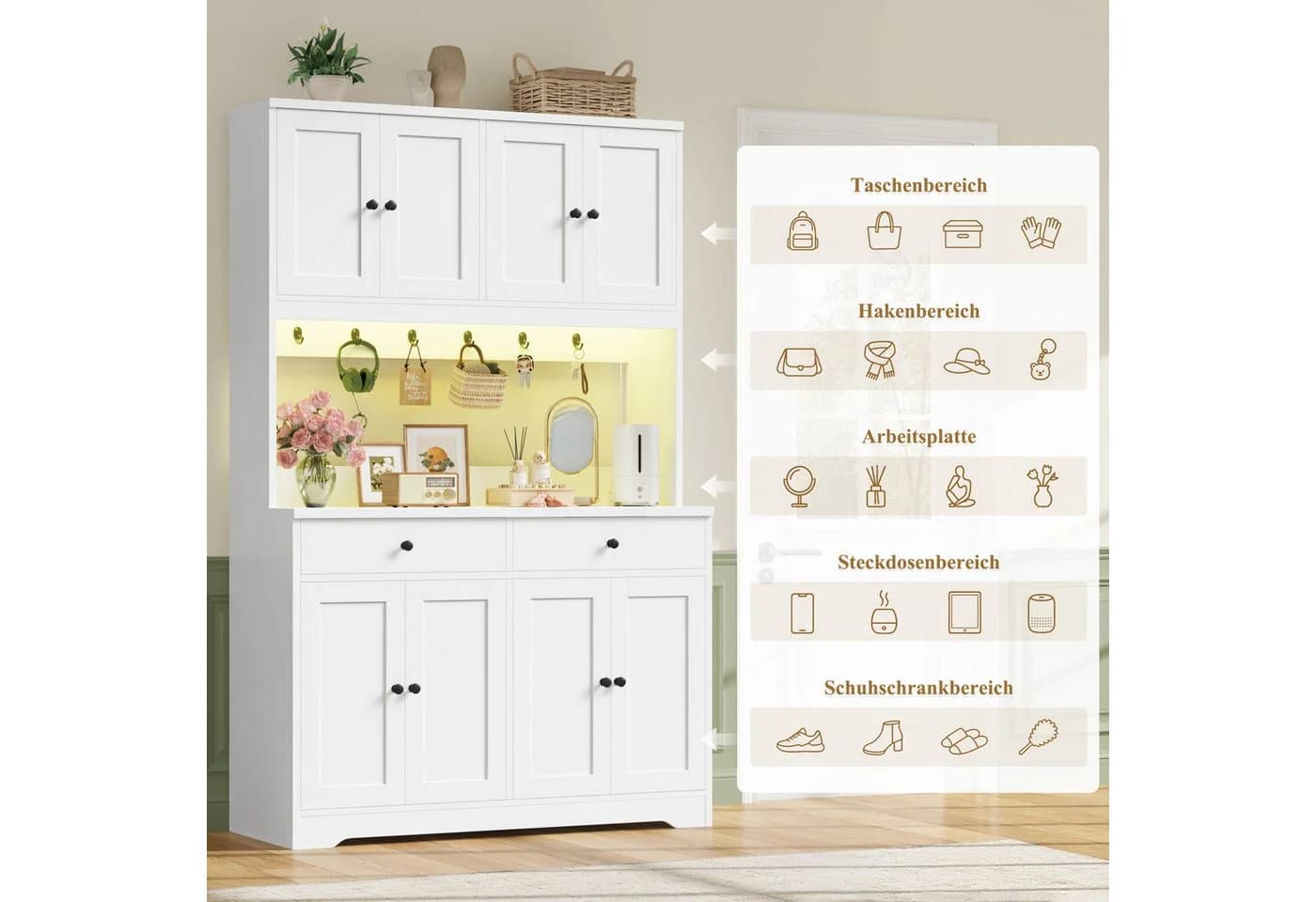 Homfa Küchenbuffet Weiß mit LED & Steckdosenleiste - Bild 5