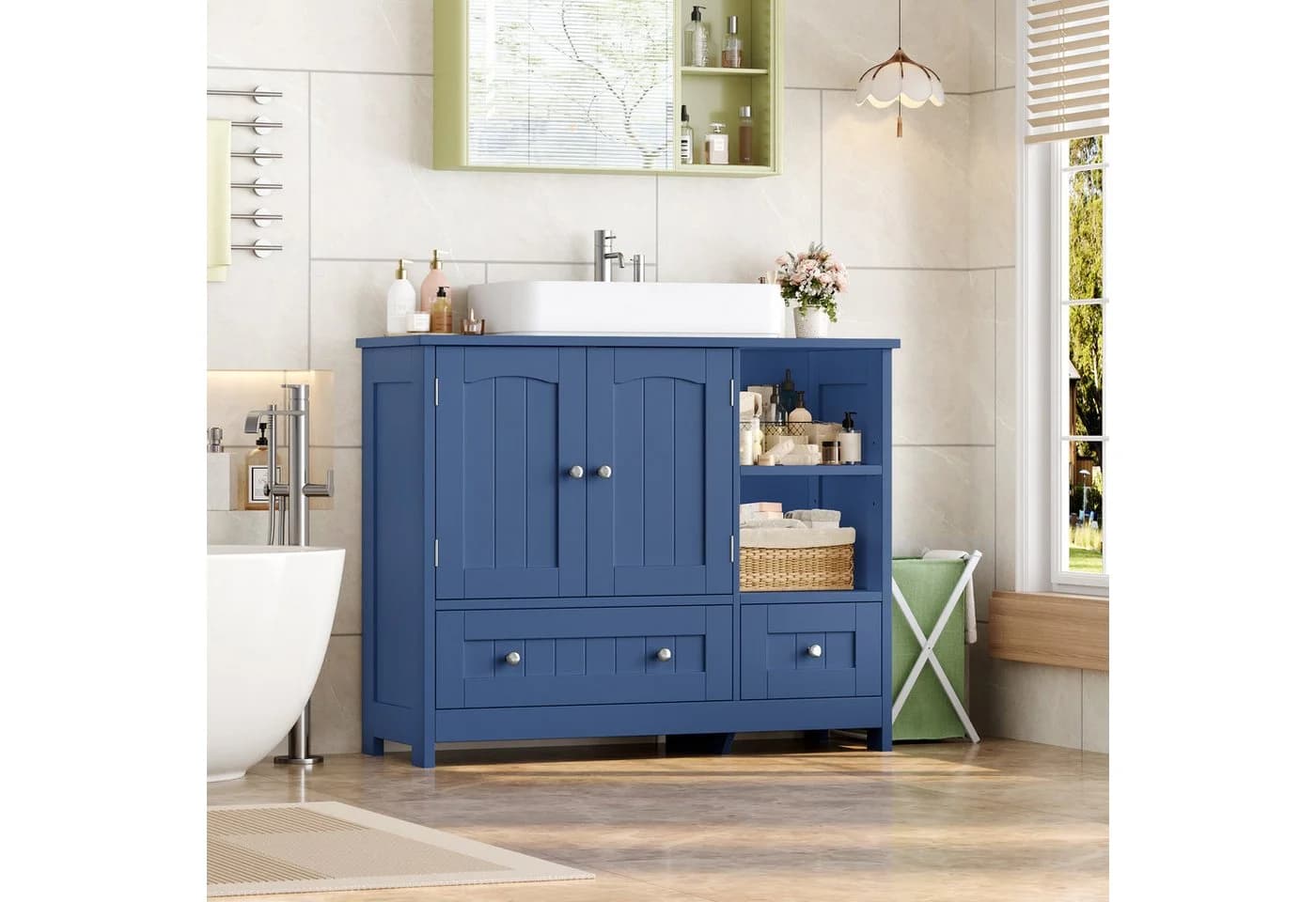 Homfa Waschbeckenunterschrank Blau mit 2 Schubladen und 2 Türen - Bild 4