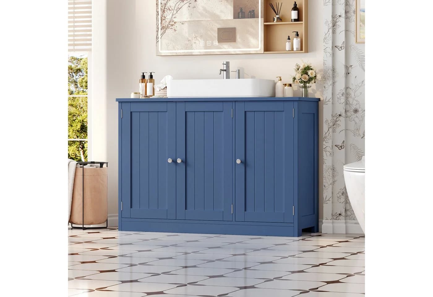 Homfa Waschbeckenunterschrank Weiß 90 cm Landhausstil