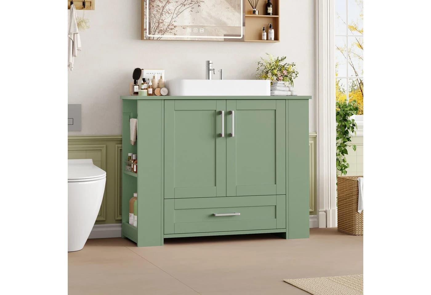 Homfa Waschbeckenunterschrank Grün 1 Schublade 2 Türen - Bild 3