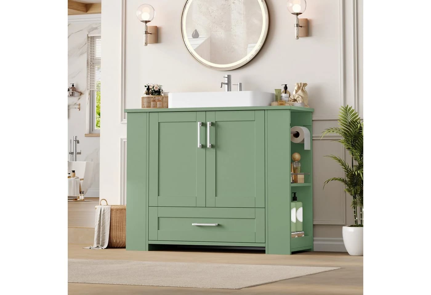 Homfa Waschbeckenunterschrank Grün 1 Schublade 2 Türen - Bild 4