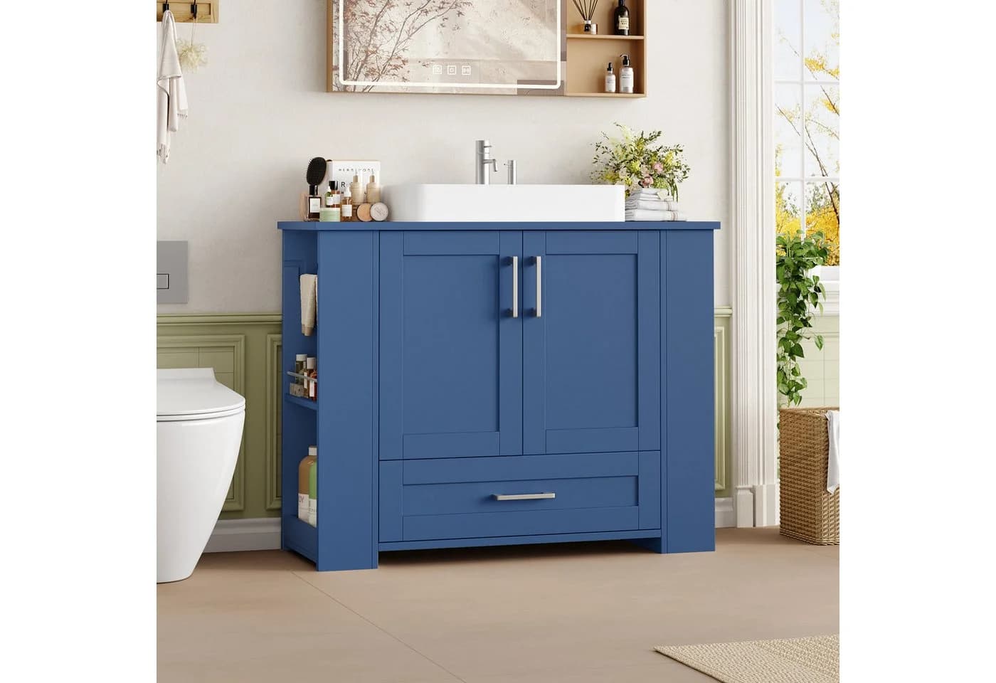 Homfa Waschbeckenunterschrank Blau 1 Schublade 2 Türen - Bild 3