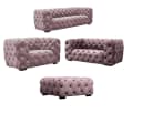 Fun Möbel Sofaset NATALIE 3-2-1 mit Hocker Rosa Plüschstoff Bild 2