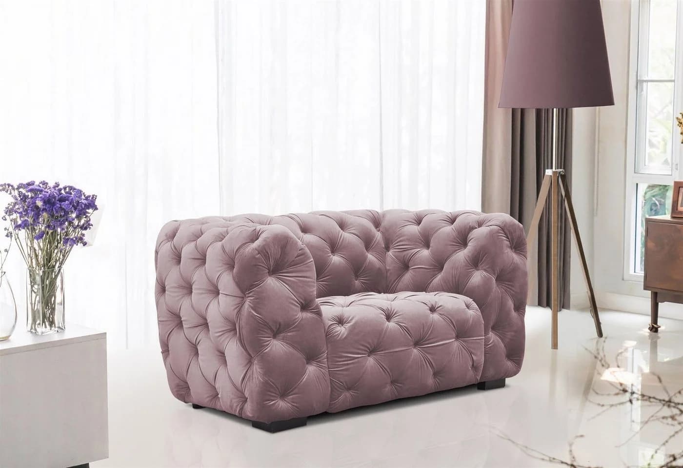 Fun Möbel Sofaset NATALIE 3-2-1 mit Hocker Rosa Plüschstoff - Bild 4