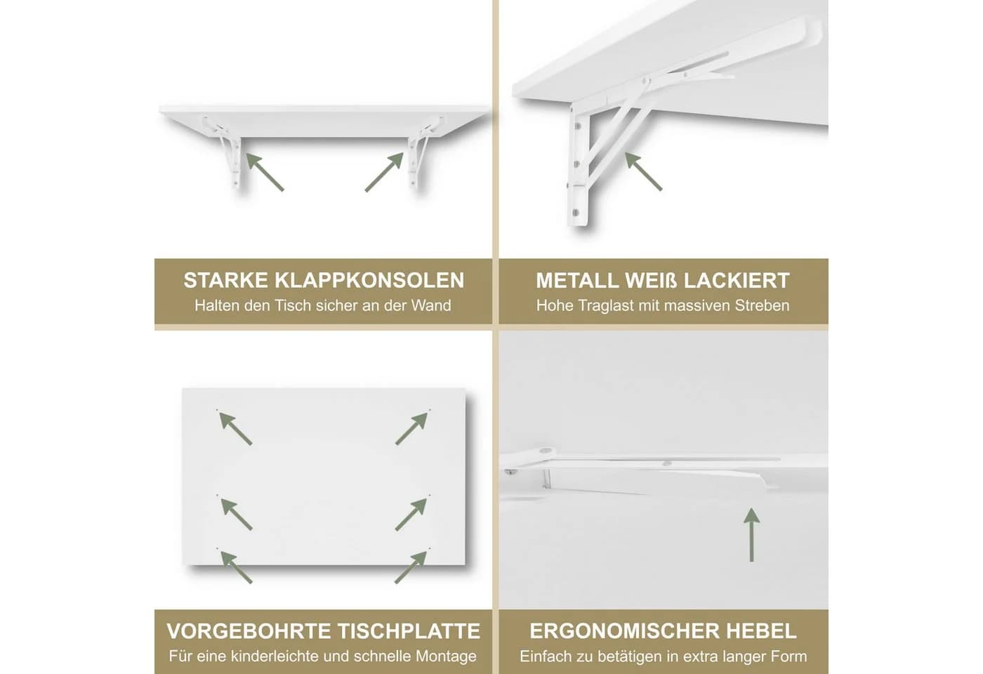 KDR Produktgestaltung Klapptisch 80x50 Wandklapptisch Weiß - Bild 4