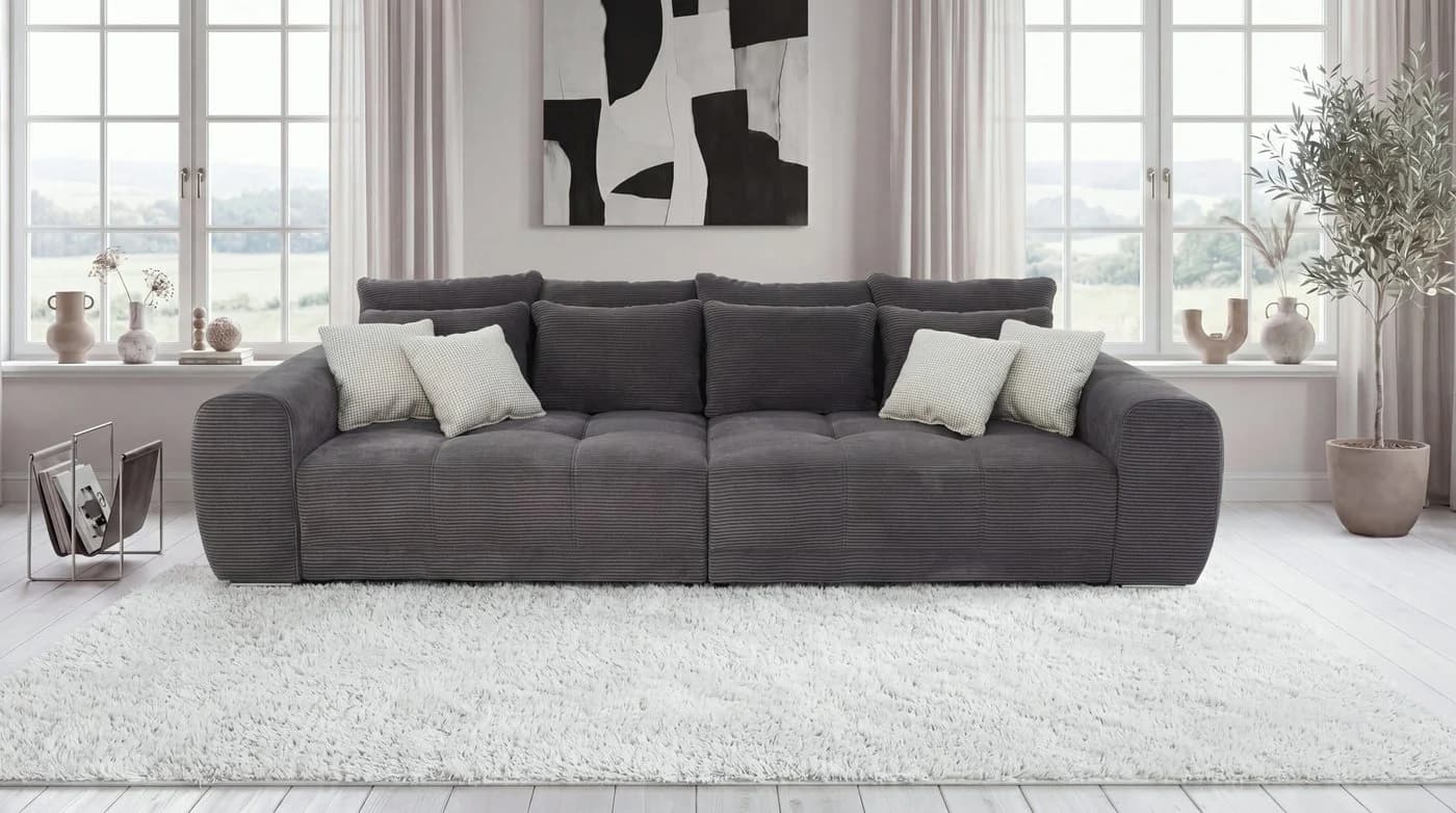 luma-home Big-Sofa 15171 XXL-Couch Grau Anthrazit Federkernpolsterung