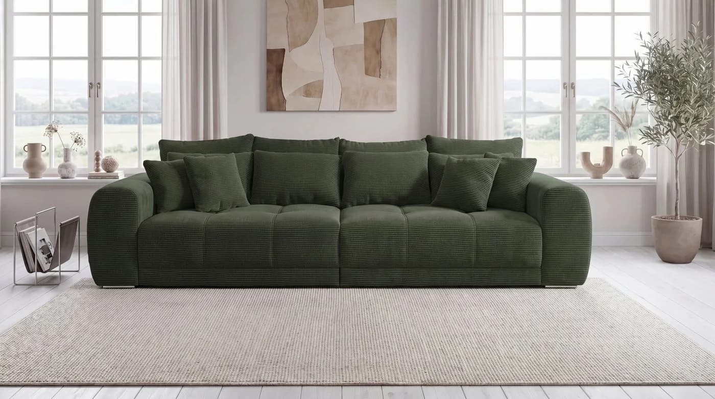 luma-home Big-Sofa 15172 XXL-Couch Grün Federkernpolsterung