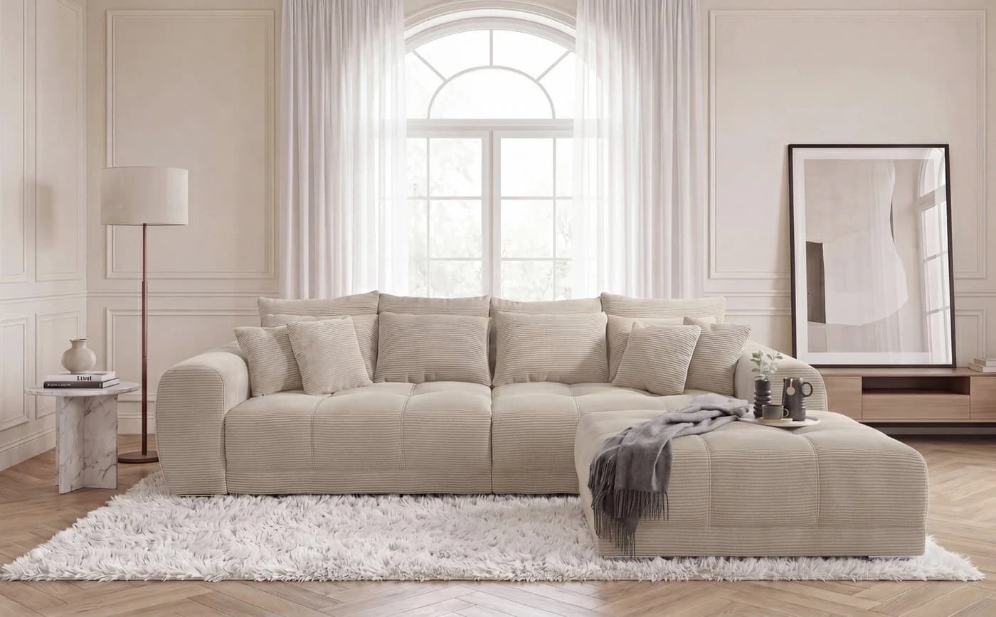 luma-home Big-Sofa 15173 XXL-Couch Beige/Grau Federkernpolsterung - Bild 3