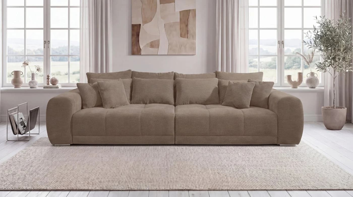 luma-home Big-Sofa 15174 XXL-Couch 306x134x86 cm Federkernpolsterung Braun