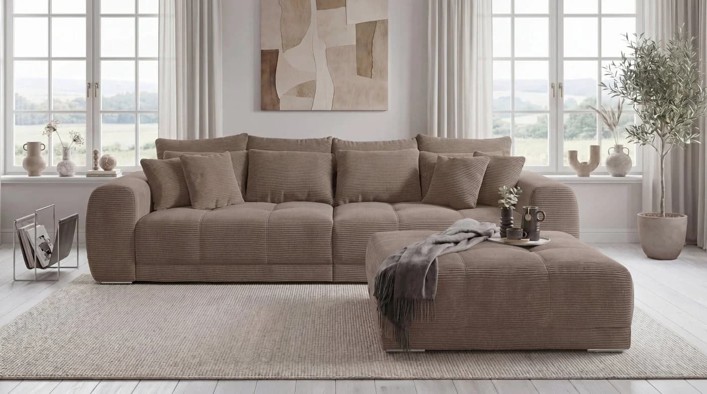 luma-home Big-Sofa 15174 XXL-Couch 306x134x86 cm Federkernpolsterung Braun - Bild 3