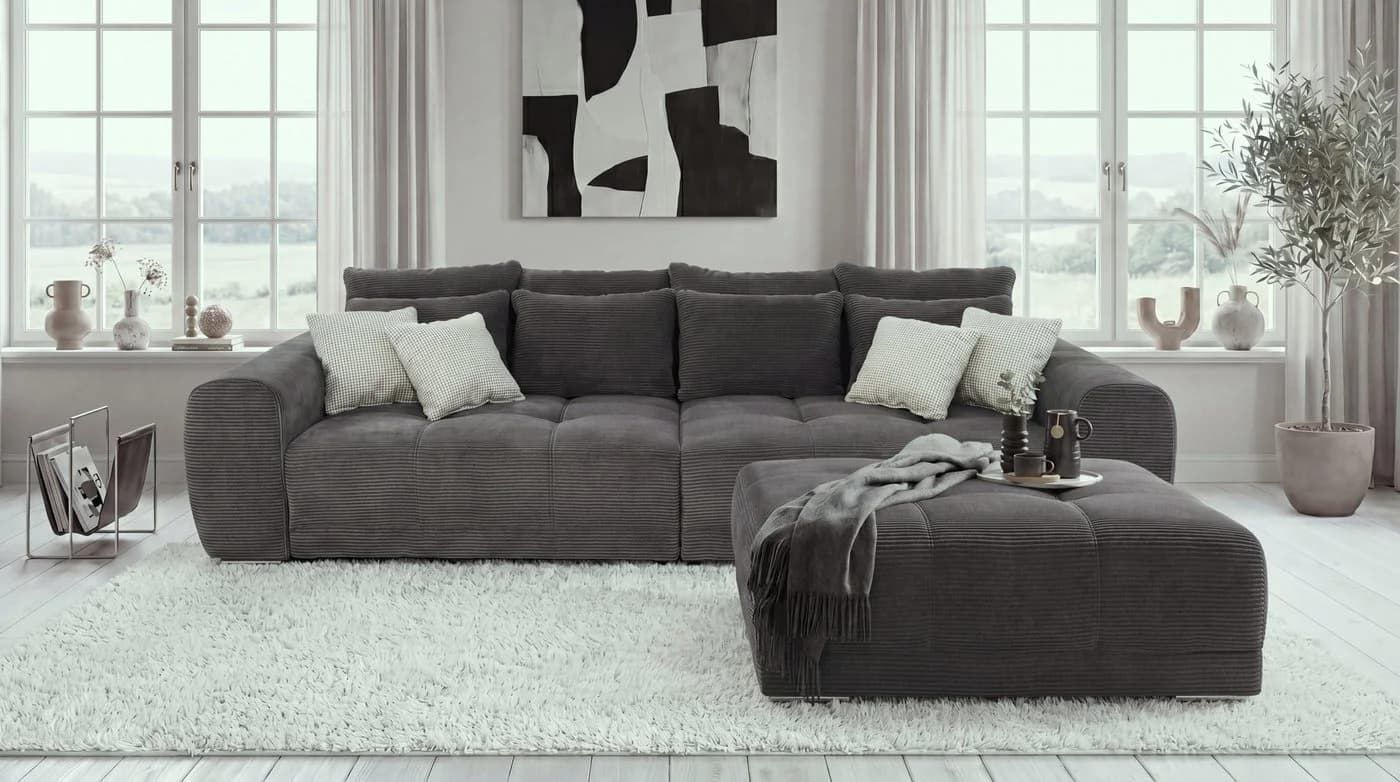 luma-home Polsterhocker 15175 XXL-Hocker Grau Anthrazit Cordstoff - Bild 3