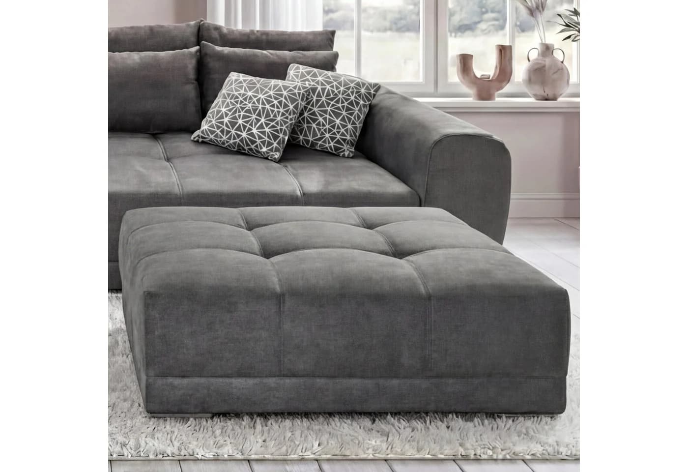 luma-home Polsterhocker 15139 XXL-Hocker Grau Federkernpolsterung