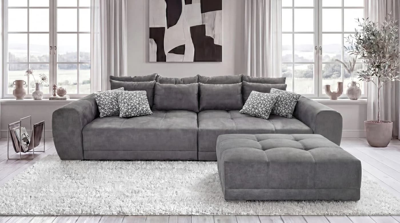 luma-home Polsterhocker 15139 XXL-Hocker Grau Federkernpolsterung - Bild 3